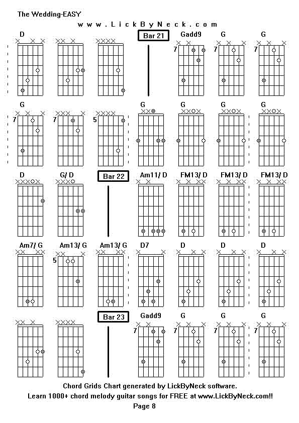 Chord Grids Chart of chord melody fingerstyle guitar song-The Wedding-EASY,generated by LickByNeck software.